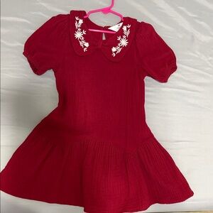 H&M Red Kids Dress with Embroidered Collar